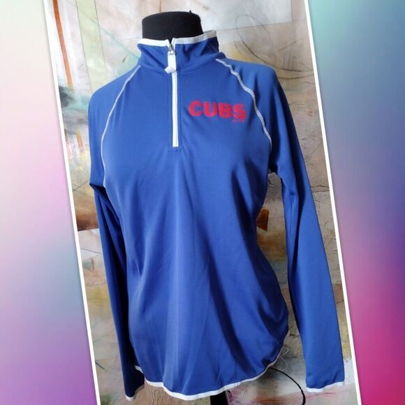 MAJESTIC FAN FASHION CHICAGO CUBS 1/4 ZIP TOP LIGHTLY FLEECE LINED SIZE LARGE - Picture 3 of 4